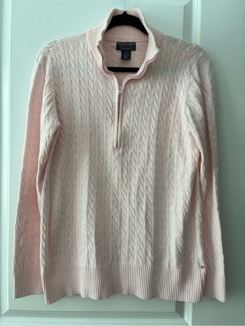 Vintage Polo Jeans Company Ralph Lauren Quarter-Zip Cable-Knit Sweater - Pink - Picture 2 of 5